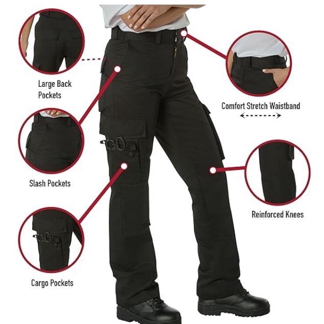 Rothco Womens EMT Pants - Black, Midnight Navy Blue, Navy Blue Comfortable Polyester/Cotton Fabric Blend with 9-Pocket Design, Womenswear Cargo Clothes Pant