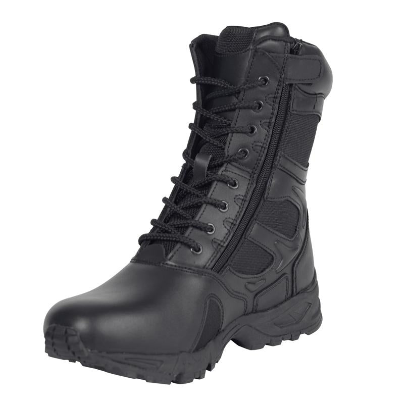 Rothco Forced Entry Deployment Boots 8 Inch Black with Side Zipper Boot Closure, Mountaineer Rubber Outsole, Rustproof Eyelet Lace System, Padded Collar Boot Footwear