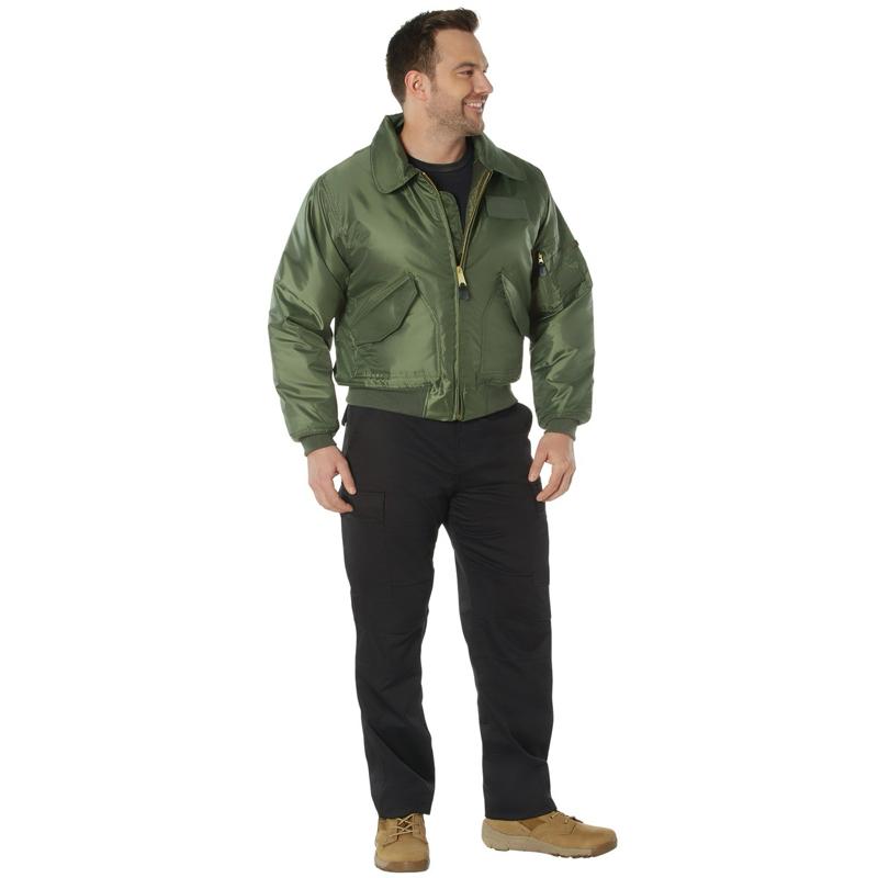 Rothco CWU-45P Flight Jacket - Black, Or Sage Green - 100% Nylon Water-Repellent Outer Shell, Quilted Lining, Full Fit, Long Sleeve, Cold Weather Jacket - Bomber, Fabric, Knit, Badge, Coats, Classic Men’s Jackets