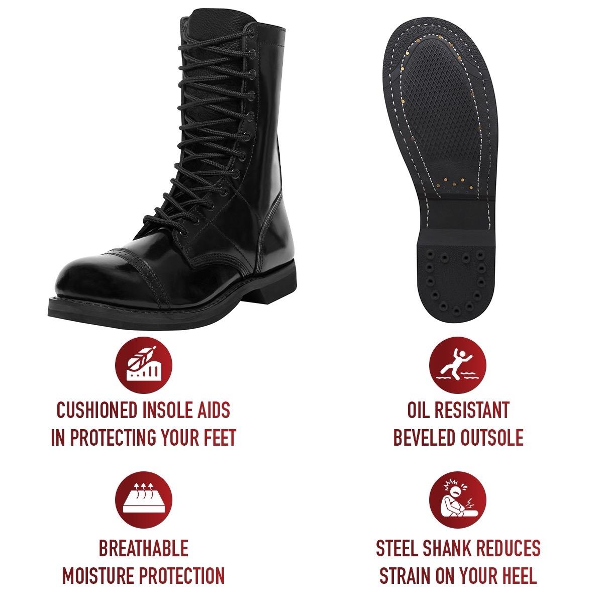 Rothco Leather Jump Boots - 10 Inch for Men, Closed Toe, Lace-up - Shoe Footwear Boot Comfort Walking Shoes Insole