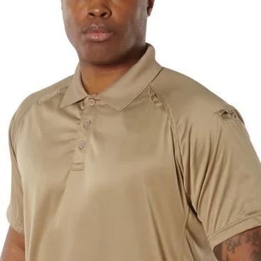 Rothco On Duty Performance Tan Polo - Lightweight and Durable Moisture Wicking Shirt with Gusseted Sleeves and Mic Tabs Menswear Casual Polo Dress Shirt