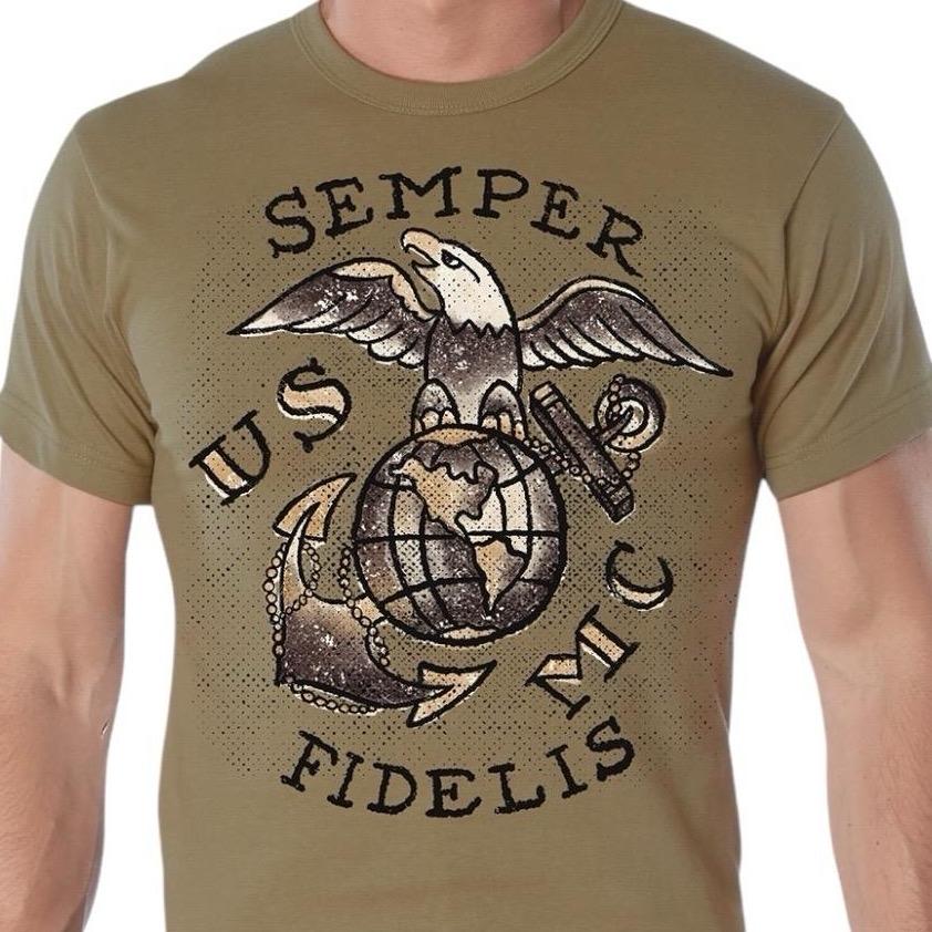 Rothco USMC Semper Fidelis T-Shirt for Men or Women - Classic Tropical Streetwear Soft Breathable Cotton Crew Neck Tshirt - Fabric, Menswear