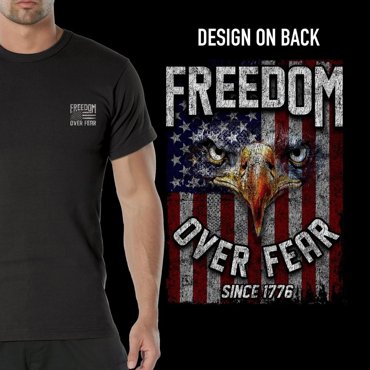 ROTHCO Freedom Over Fear T-Shirt - Men's Casual Cotton Tee with Eagle Flag Graphic, Black/Charcoal Grey/Coyote Brown - Fabric, Menswear, Crewneck cool men gifts