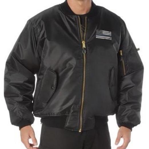 ROTHCO Thin Blue Line Flag MA-1 Flight Jacket - Classic Bomber Style Menswear Shell Coats - Longsleeves