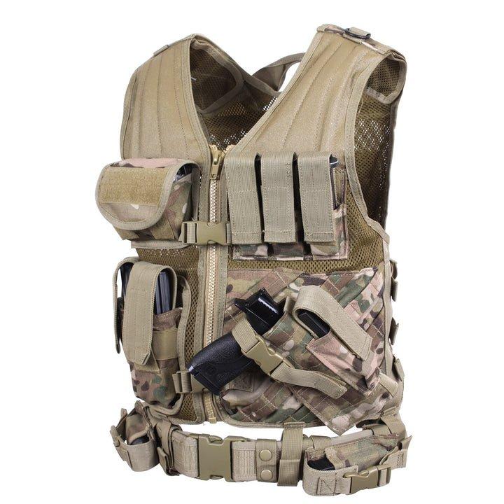 Rothco Cross Draw MOLLE Tactical Vest - Black, ACU Digital Camo, Olive Drab, Coyote Brown, MultiCam