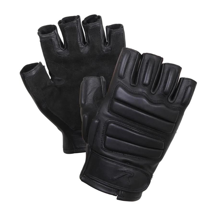 Rothco Fingerless Padded Tactical Gloves - Leather Shell, Foam Padded Back & Knuckles, Suede Palms
