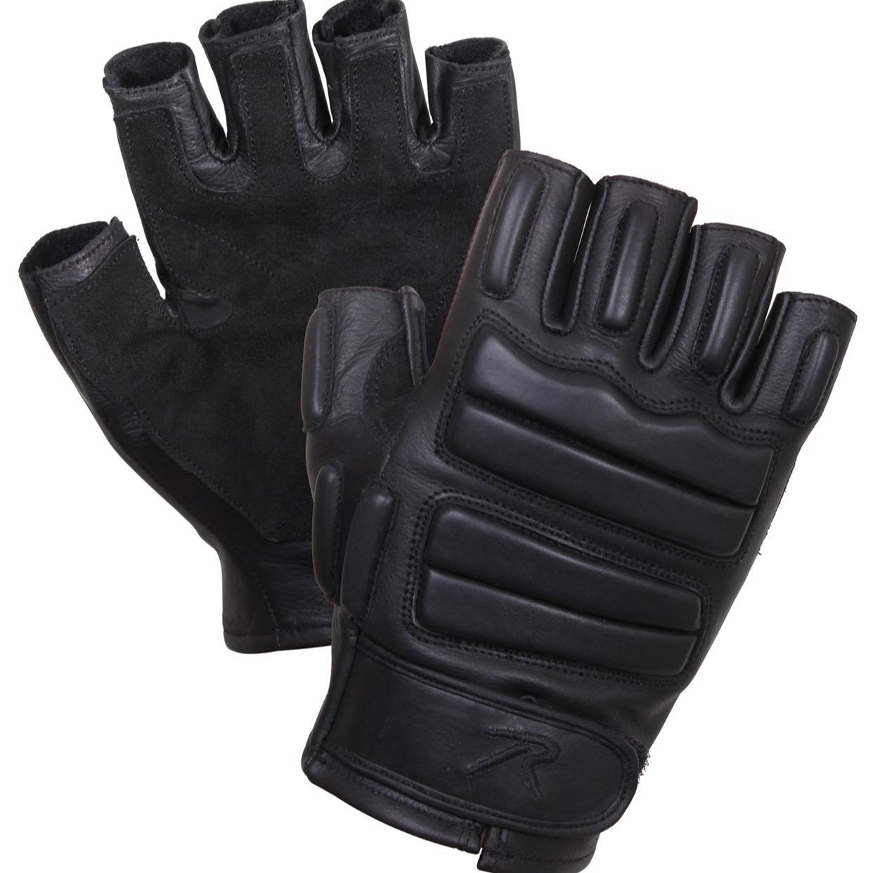 Rothco Fingerless Padded Tactical Gloves - Leather Shell, Foam Padded Back & Knuckles, Suede Palms