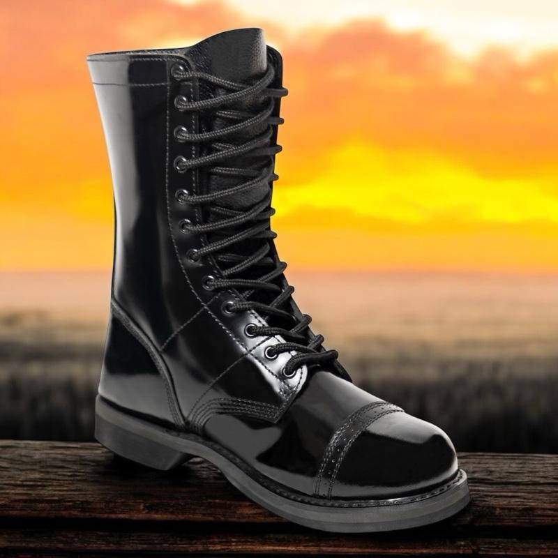 Rothco Leather Jump Boots - 10 Inch Black Boot, Cushioned Insole, Oil-Resistant Beveled Outsole, Steel Shank, 12-Eyelet Lace System, Boot