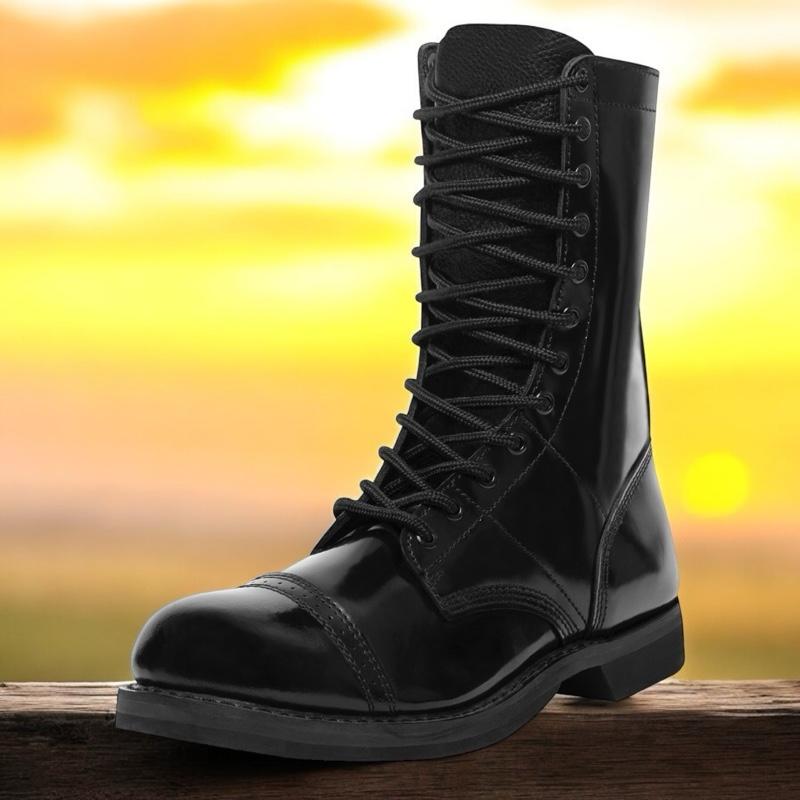 Rothco Leather Jump Boots - 10 Inch Black Boot, Cushioned Insole, Oil-Resistant Beveled Outsole, Steel Shank, 12-Eyelet Lace System, Boot