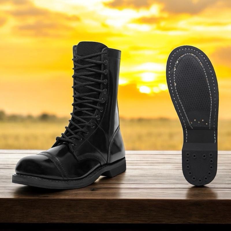 Rothco Leather Jump Boots - 10 Inch Black Boot, Cushioned Insole, Oil-Resistant Beveled Outsole, Steel Shank, 12-Eyelet Lace System, Boot