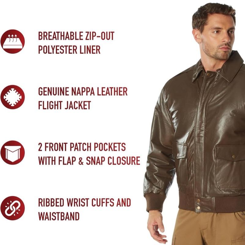 Rothco Classic A-2 Leather Flight Jacket Brown - Premium Genuine Nappa Leather