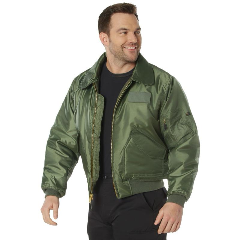 Rothco CWU-45P Flight Jacket - Black, Or Sage Green - 100% Nylon Water-Repellent Outer Shell, Quilted Lining, Full Fit, Long Sleeve, Cold Weather Jacket - Bomber, Fabric, Knit, Badge, Coats, Classic Men’s Jackets