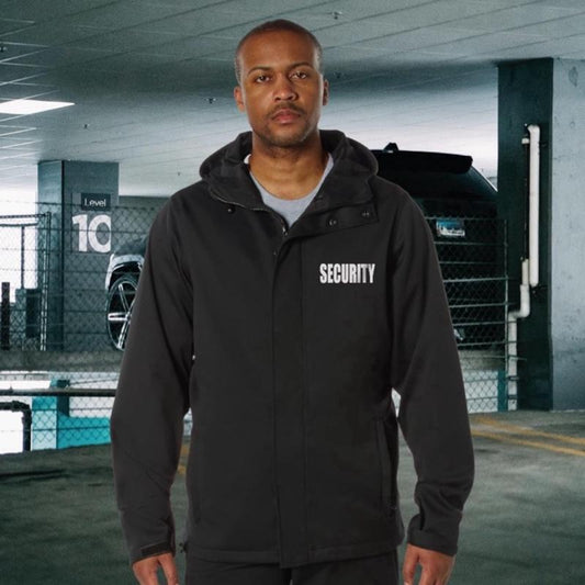 Rothco Shadow Ops Waterproof Security Rain Jacket Black - 5,000mm Waterproof Rating, Long Sleeve, 2 Zippered Hand Pockets, Drawstring Hood, Casual Design for Security Use
