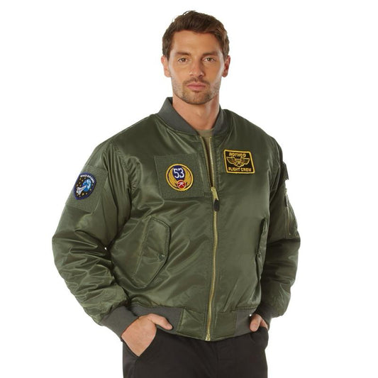 Rothco MA-1 Flight Jacket with Patches Sage Green - Menswear Bomber Jackets, Women’s Unisex Coat