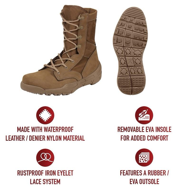 Rothco Waterproof V-Max Lightweight Tactical Boots Coyote Brown 8.5 Inch Boot with Gusseted Tongue, Rubber/EVA Outsole, and Padded Collar Boot