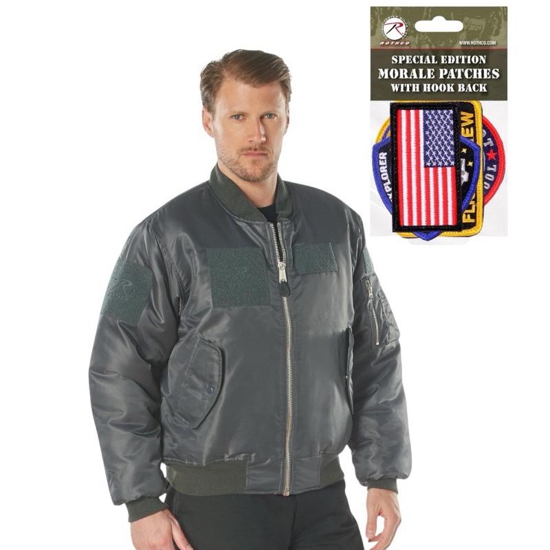 Rothco Men’s MA-1 Flight Jacket with Patches Gunmetal Grey - Menswear Casual Jackets, Women’s Unisex Bomber Coat
