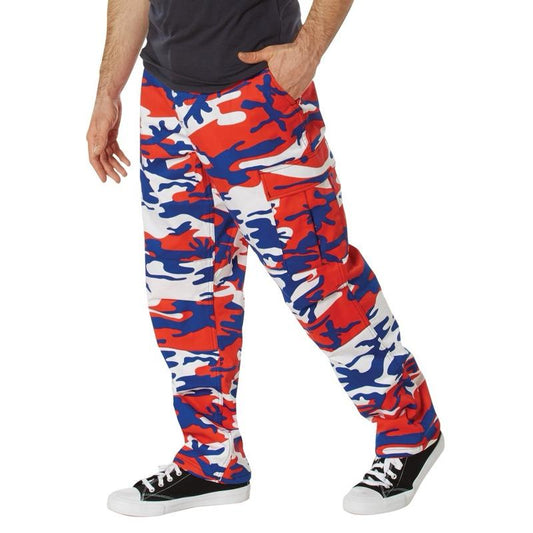 Rothco Color Camo Tactical BDU Pants - Red/White/Blue Camo Pants, Unisex Cargo Camouflage BDU Pants, Menswear Camo Pants, Women’s Casual Color Camo Pants