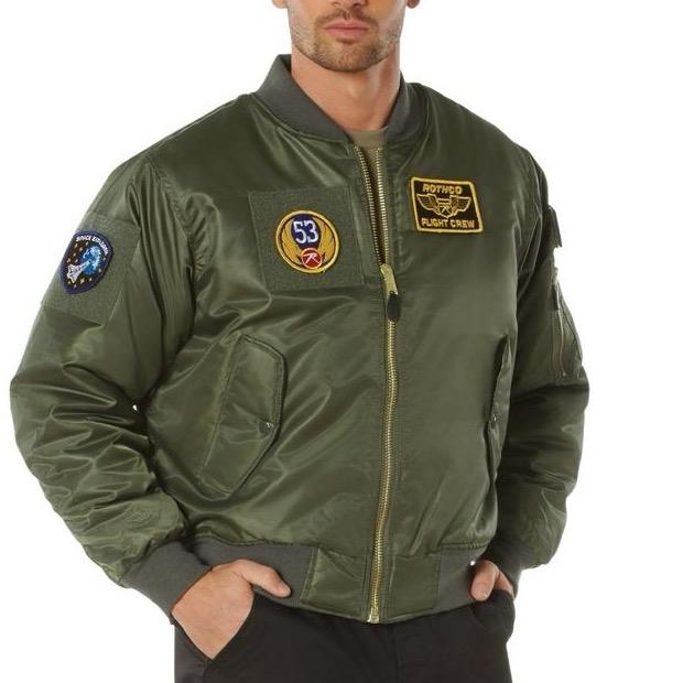Rothco Men’s MA-1 Flight Jacket with Patches Gunmetal Grey - Menswear Casual Jackets, Women’s Unisex Bomber Coat