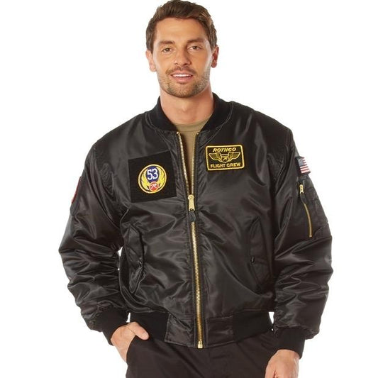 Rothco MA-1 Flight Jacket with Patches Black -  Menswear Bomber Jackets, Women’s Unisex  Coat
