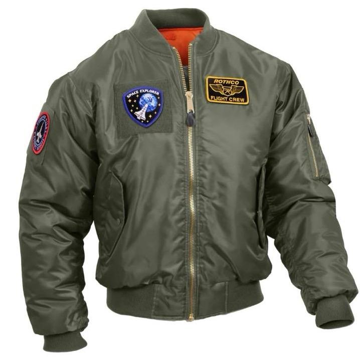 Rothco Men’s MA-1 Flight Jacket with Patches Gunmetal Grey - Menswear Casual Jackets, Women’s Unisex Bomber Coat