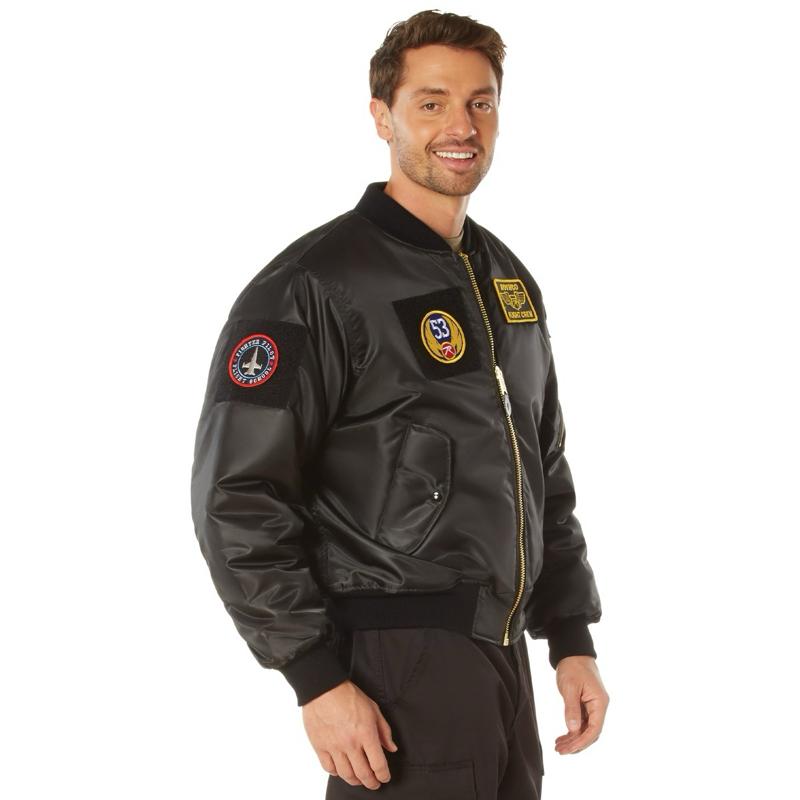 Rothco MA-1 Flight Jacket with Patches Black -  Menswear Bomber Jackets, Women’s Unisex  Coat
