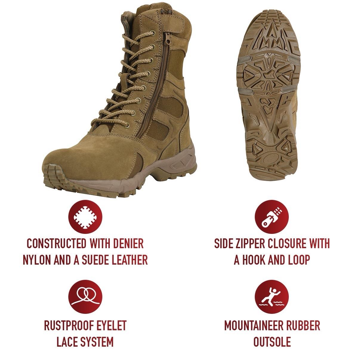 Rothco Forced Entry Deployment Boots with Side Zipper Boot - 8 Inch, Tan, or Coyote Brown, Adult Casual Boots, Workwear