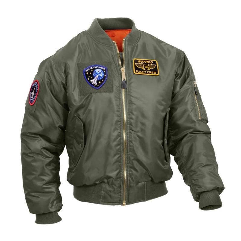 Rothco MA-1 Flight Jacket with Patches Black -  Menswear Bomber Jackets, Women’s Unisex  Coat