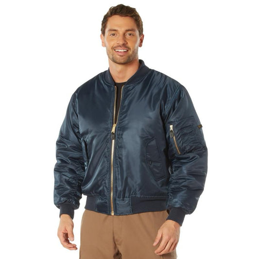 Rothco MA-1 Flight Jacket Navy Blue - Nylon Water-Repellent Outer Shell, 100% Nylon, 5 Pockets, Reversible Orange Polyester Lining, Available in Multiple Colors, Sizes Up to 10XL, Men's Jackets