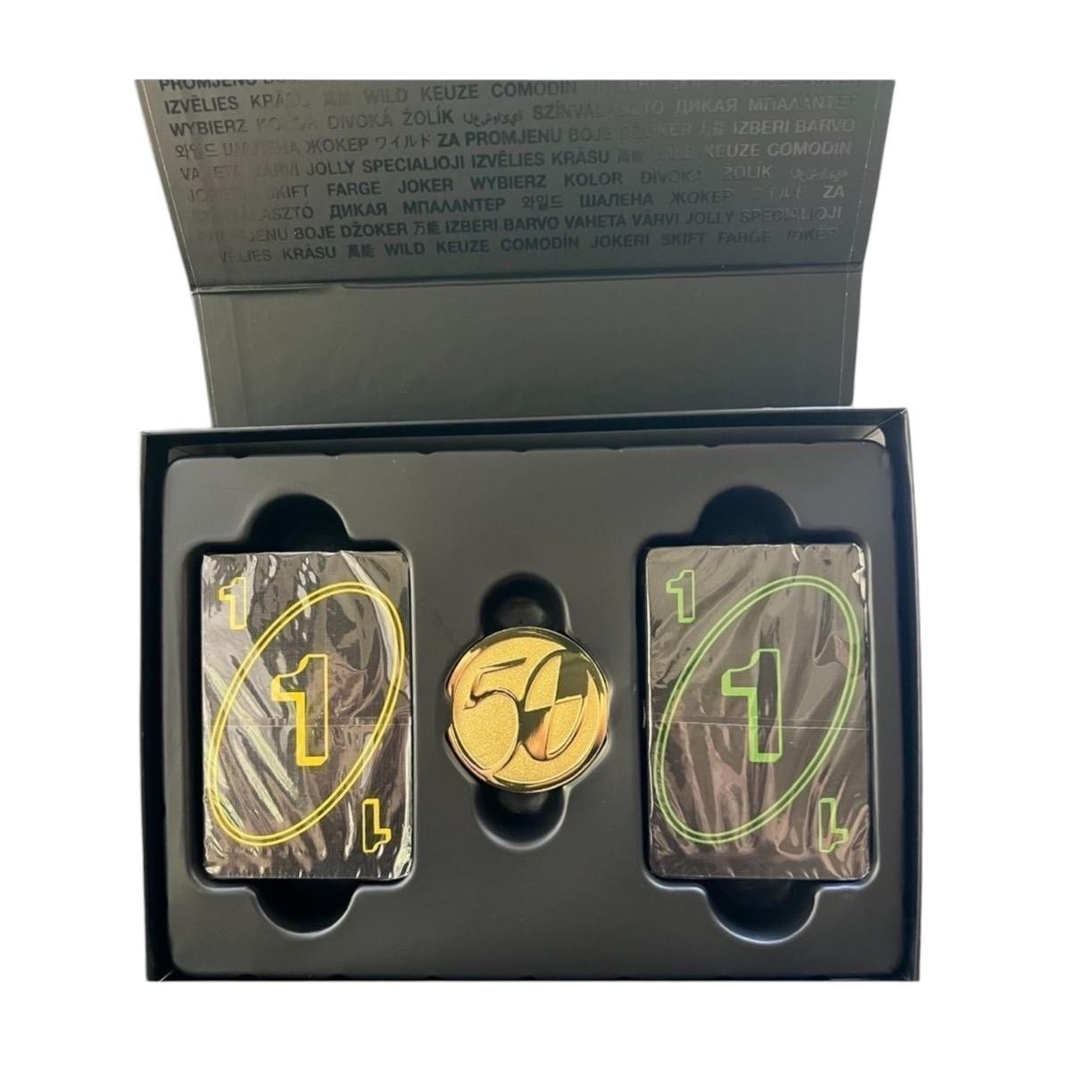 UNO Premium 50th Anniversary Edition Matching Card Game with Commemorative Coin