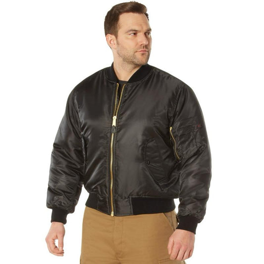 Rothco MA-1 Flight Jacket Black - Nylon Water-Repellent Outer Shell, 100% Nylon, 5 Pockets, Reversible Orange Polyester Lining, Available in Multiple Colors, Sizes Up to 10XL, Men's Jackets