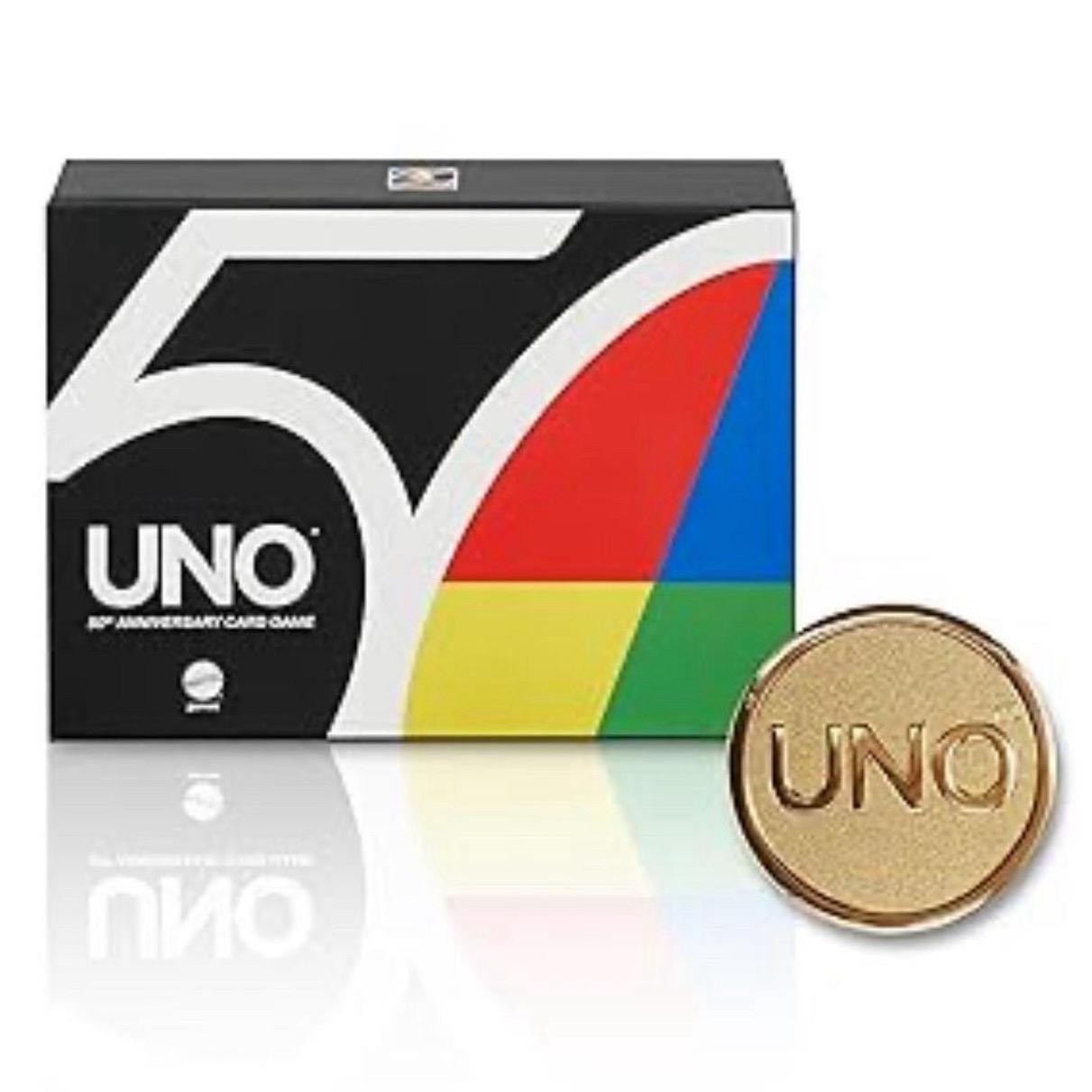 UNO Premium 50th Anniversary Edition Matching Card Game with Commemorative Coin