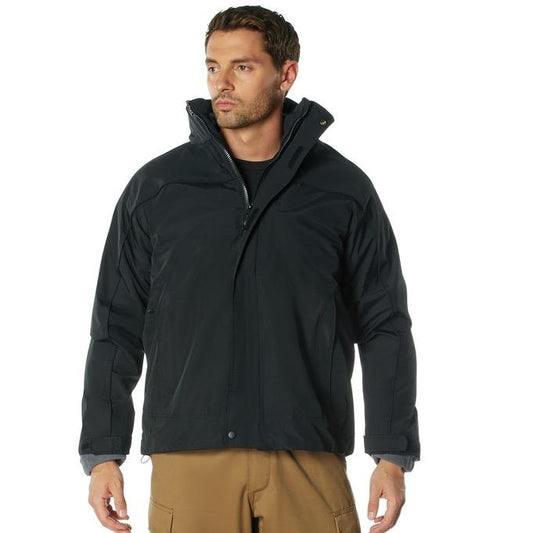 Rothco All Weather 3-In-1 Jacket Black - Waterproof Outer Shell & Removable Fleece Liner, Breathable Design, Multiple Pockets, Black, Navy Blue - Fabric, Mesh, Menswear, Coats