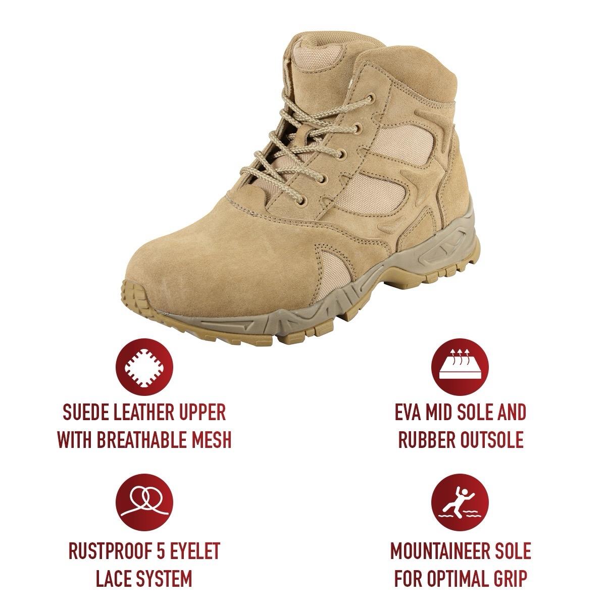 Rothco Forced Entry Desert Tan Deployment Boots 6 Inch Boot - Men's Tactical Boot
