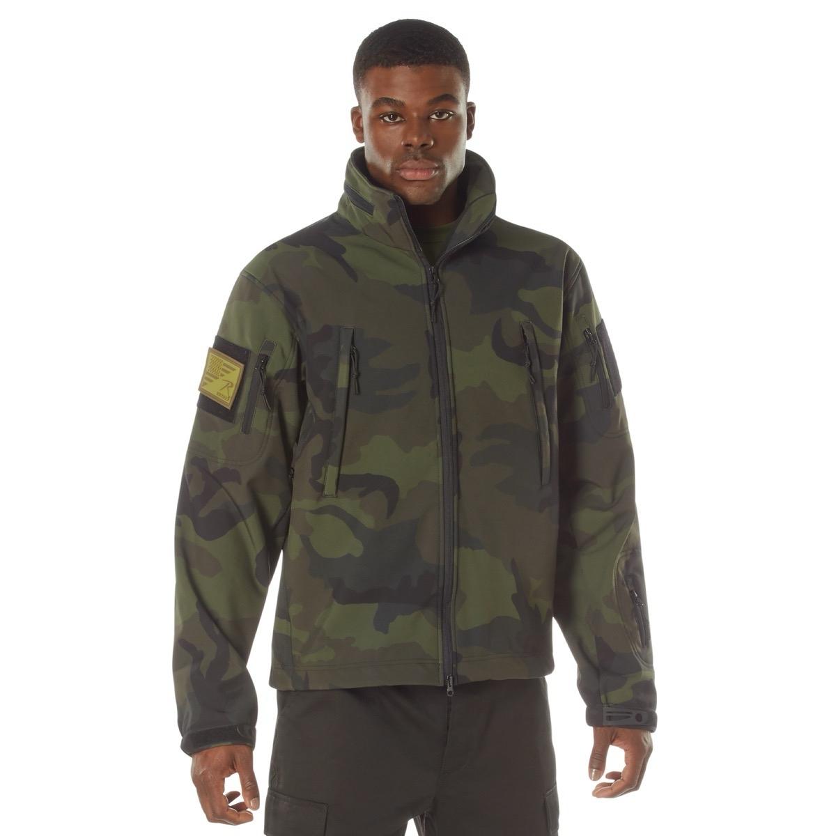 ROTHCO Men's Midnight Camo Special Ops Soft Shell Jacket - Water Resistant - Camouflage Operator Long Sleeve - Longsleeves, Underwear