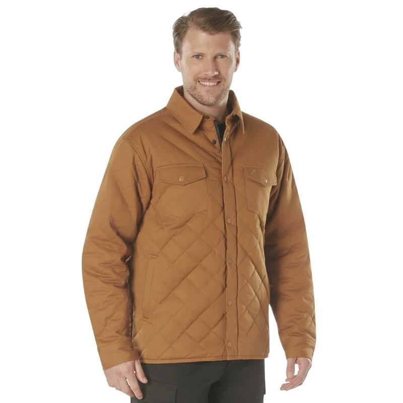 Rothco Men’s Diamond Quilted Cotton Jacket Work Brown - Long Sleeve Menswear Jacket