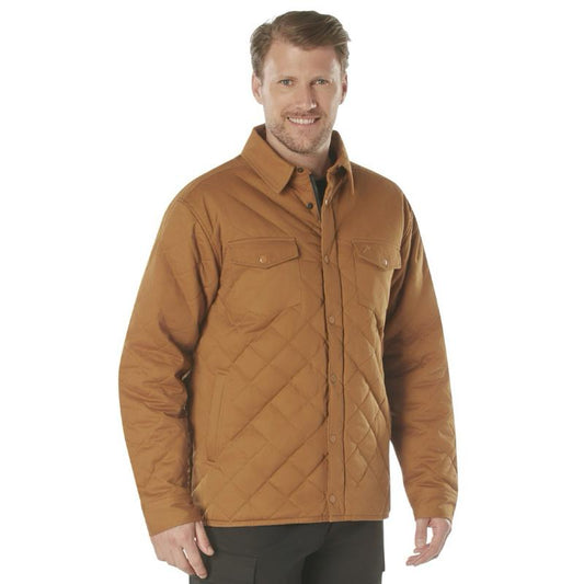 Rothco Men’s Diamond Quilted Cotton Jacket Work Brown - Long Sleeve Menswear Jacket