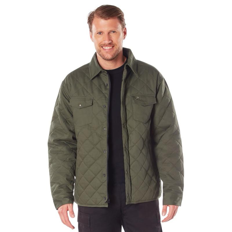 Rothco Men’s Diamond Quilted Cotton Jacket Olive Drab - Long Sleeve Menswear Jacket