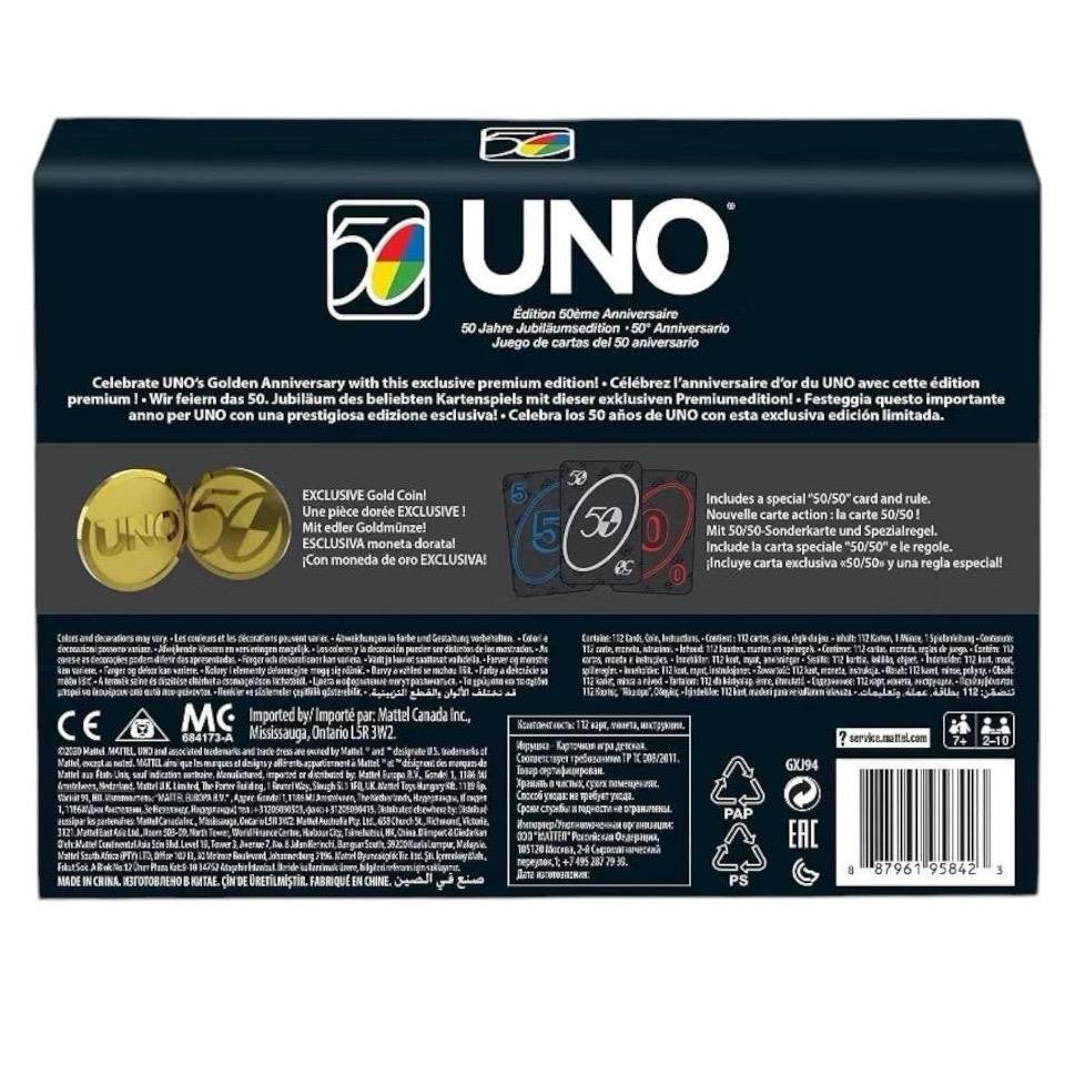 UNO Premium 50th Anniversary Edition Matching Card Game with Commemorative Coin