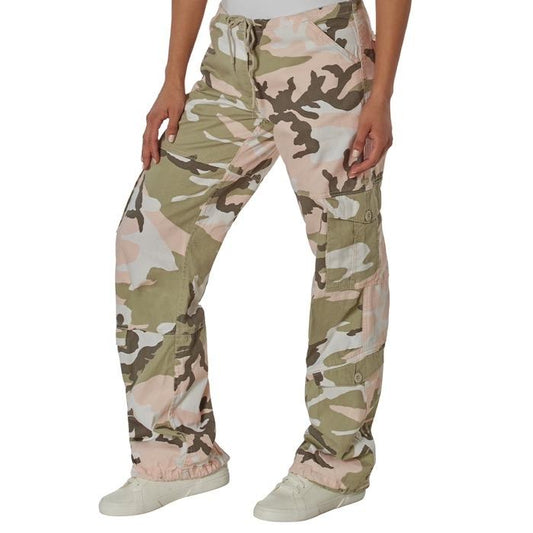 Rothco Womens Vintage Paratrooper Fatigue Pants Subdued Pink Camo - Comfort Adjustable Casual Cargo Baggy Pant