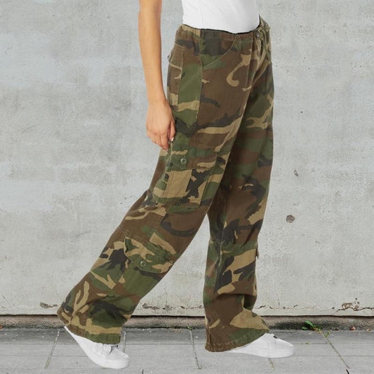 Rothco Womens Vintage Paratrooper Fatigue Pants Woodland Camo -  Comfort Adjustable Casual Cargo Baggy Comfortable Womenswear Drawstring Pant