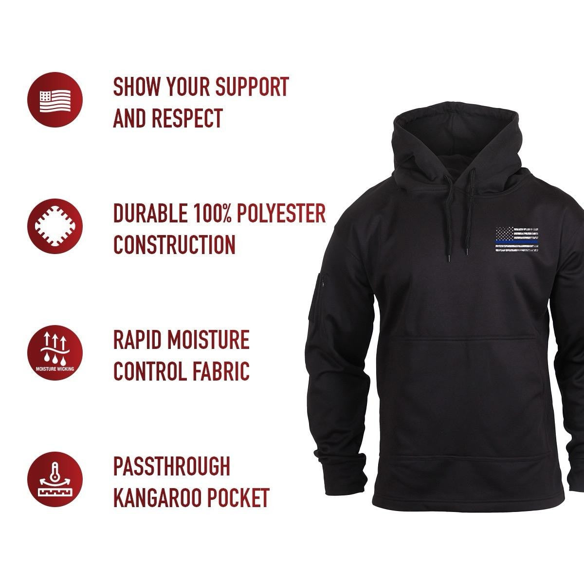 Rothco Honor and Respect Thin Blue Line Concealed Carry Hoodie - Black Graphic