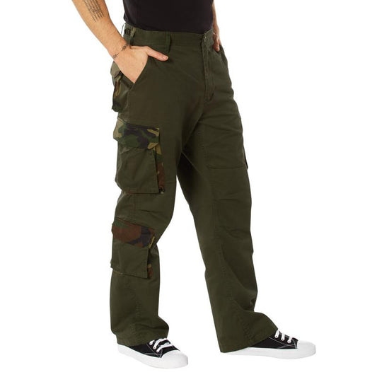 Rothco Men’s Vintage Paratrooper Cargo Fatigue Pants Olive Drab/Woodland Camo - Menswear Trouser