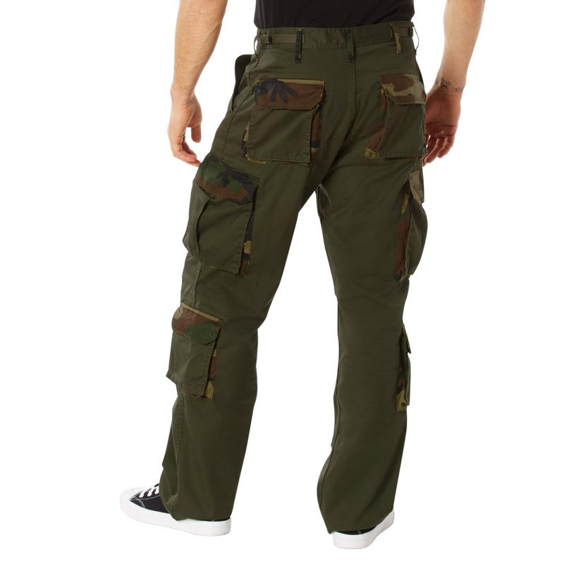 Rothco Men’s Vintage Paratrooper Cargo Fatigue Pants Olive Drab/Woodland Camo - Menswear Trouser