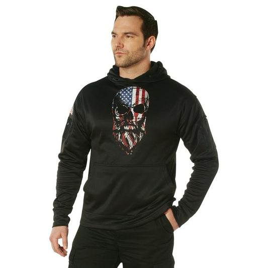"Rothco Bearded Skull Concealed Carry Hoodie – Black, Stylish for Everyday Wear!" Kangaroo Pocket Menswear Sweatshirt Tops