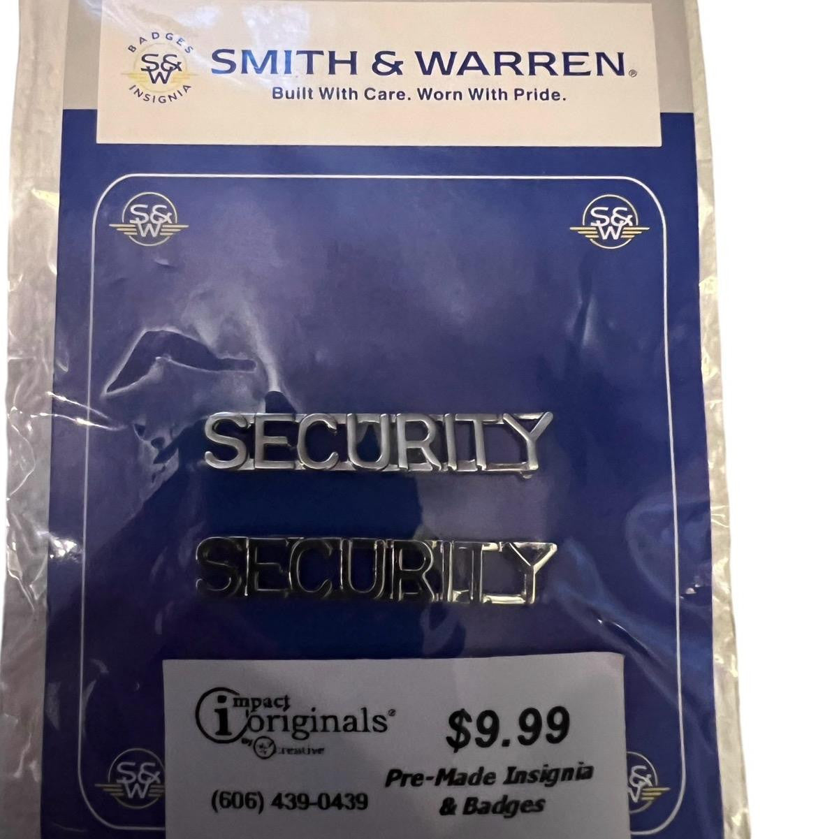 Smith & Warren Security Guard Officer Collar Brass Insignia Pins Nickel 1/2"