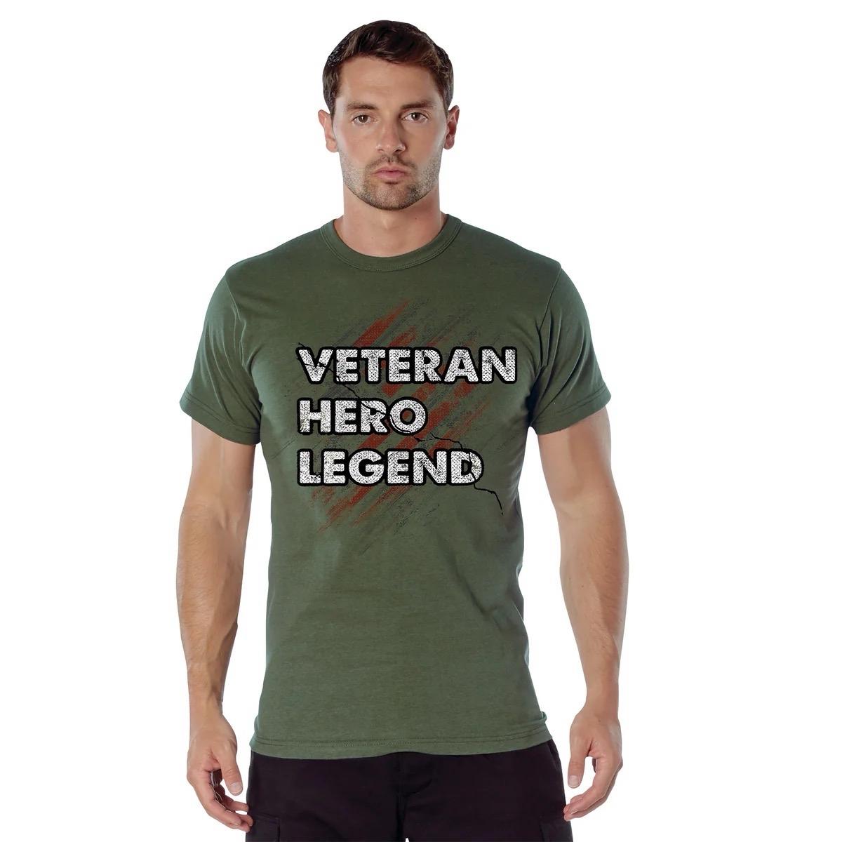 ROTHCO Veteran Hero Legend T-Shirt - Patriotic Graphic Design with American Flag - Black/Olive Drab - Sizes S-3XL - Breathable Cotton Fabric cool men gifts