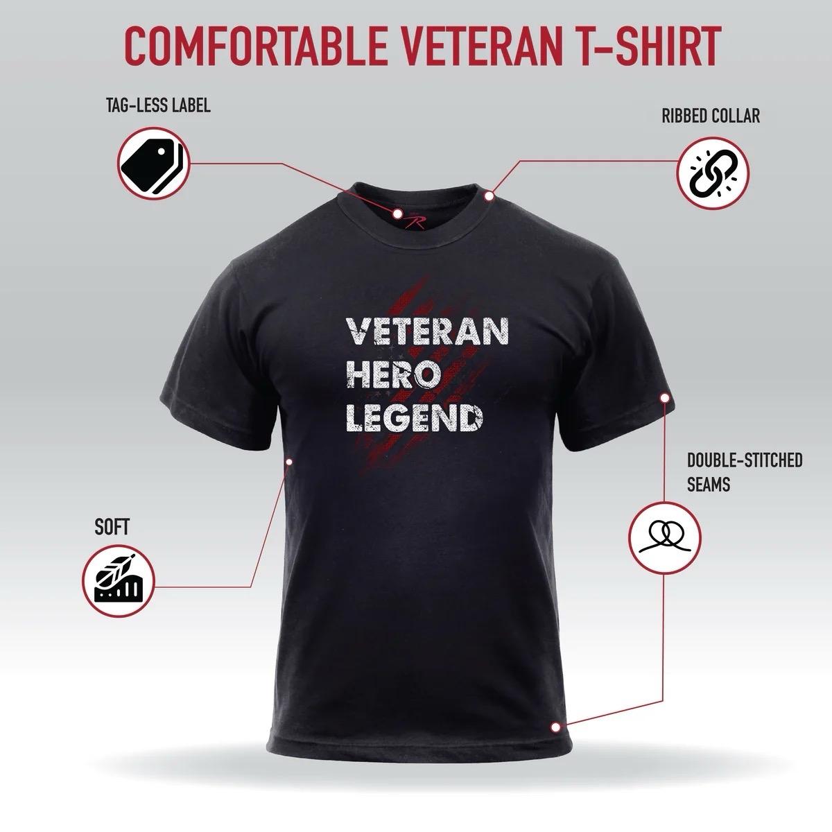 ROTHCO Veteran Hero Legend T-Shirt - Patriotic Graphic Design with American Flag - Black/Olive Drab - Sizes S-3XL - Breathable Cotton Fabric cool men gifts
