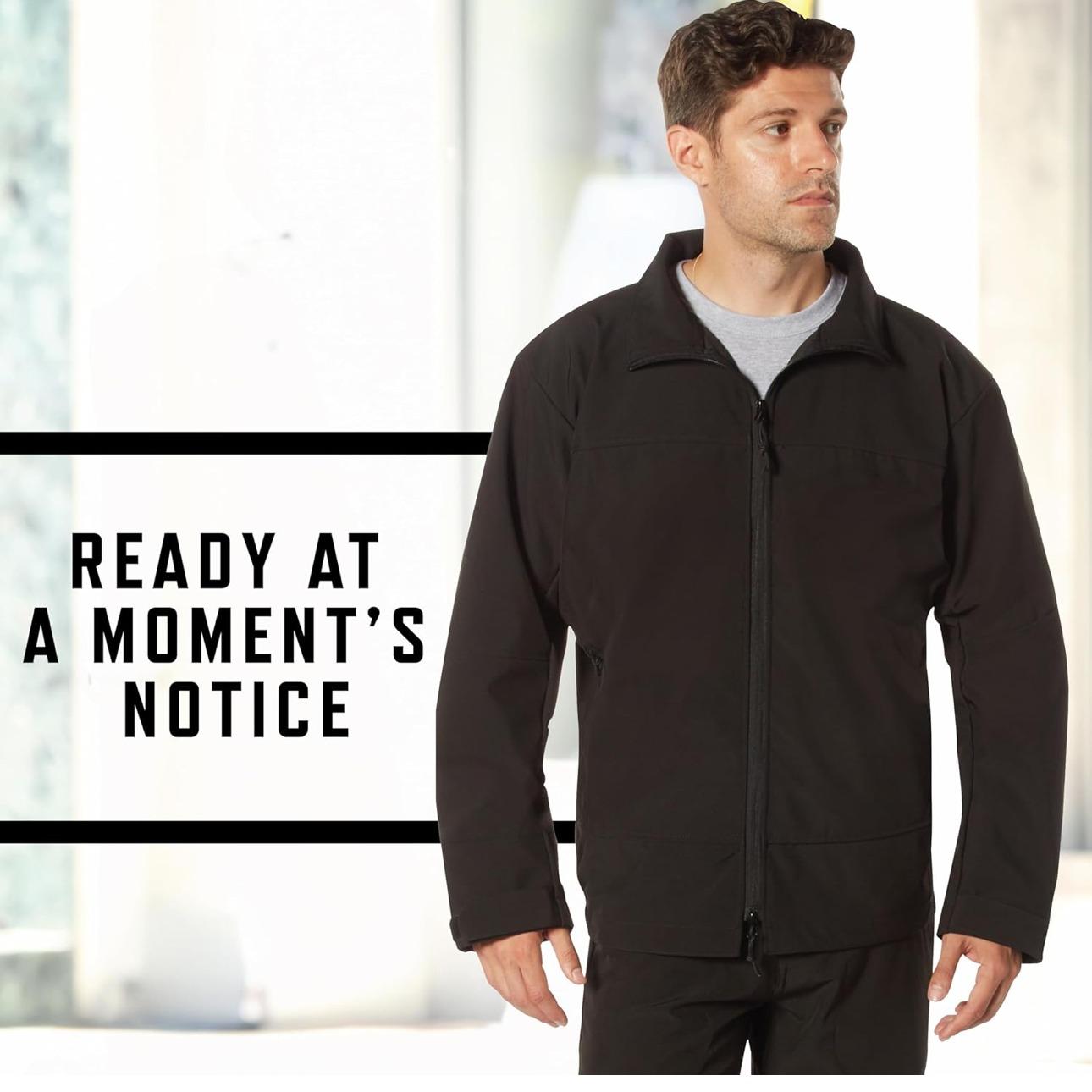 Rothco Men’s Black Soft Shell Casual Windbreaker Jacket - Rothco Men’s Soft Shell CCDW Black Jacket, Menswear Casual Coat Outdoor Long Sleeve Zipper Pocket