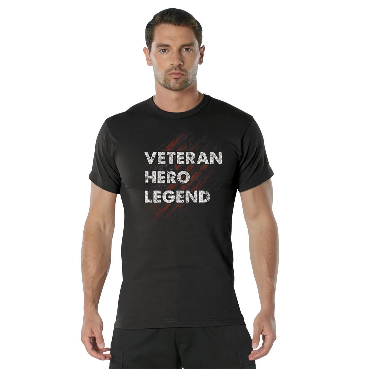 ROTHCO Veteran Hero Legend T-Shirt - Patriotic Graphic Design with American Flag - Black/Olive Drab - Sizes S-3XL - Breathable Cotton Fabric cool men gifts