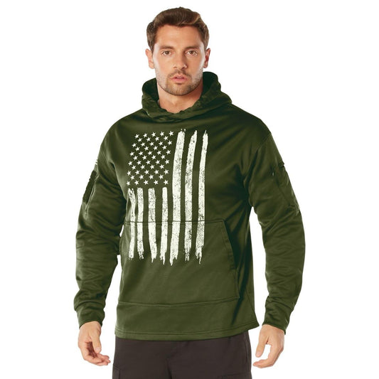 ROTHCO Adult Men's Distressed United States American Flag Hoodie, Rothco Concealed Carry U.S. Flag Hoodie  Menswear Fashion Long Sleeve Pullover Hoodie  Kangaroo Pocket Longsleeves graphic cool